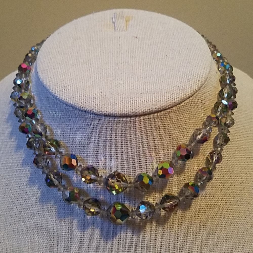 Smokey Aurora Crystal Necklace vtg